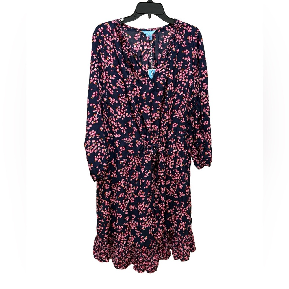 Draper James Lucinda Popover  Navy Dress with Pink Floral Design
